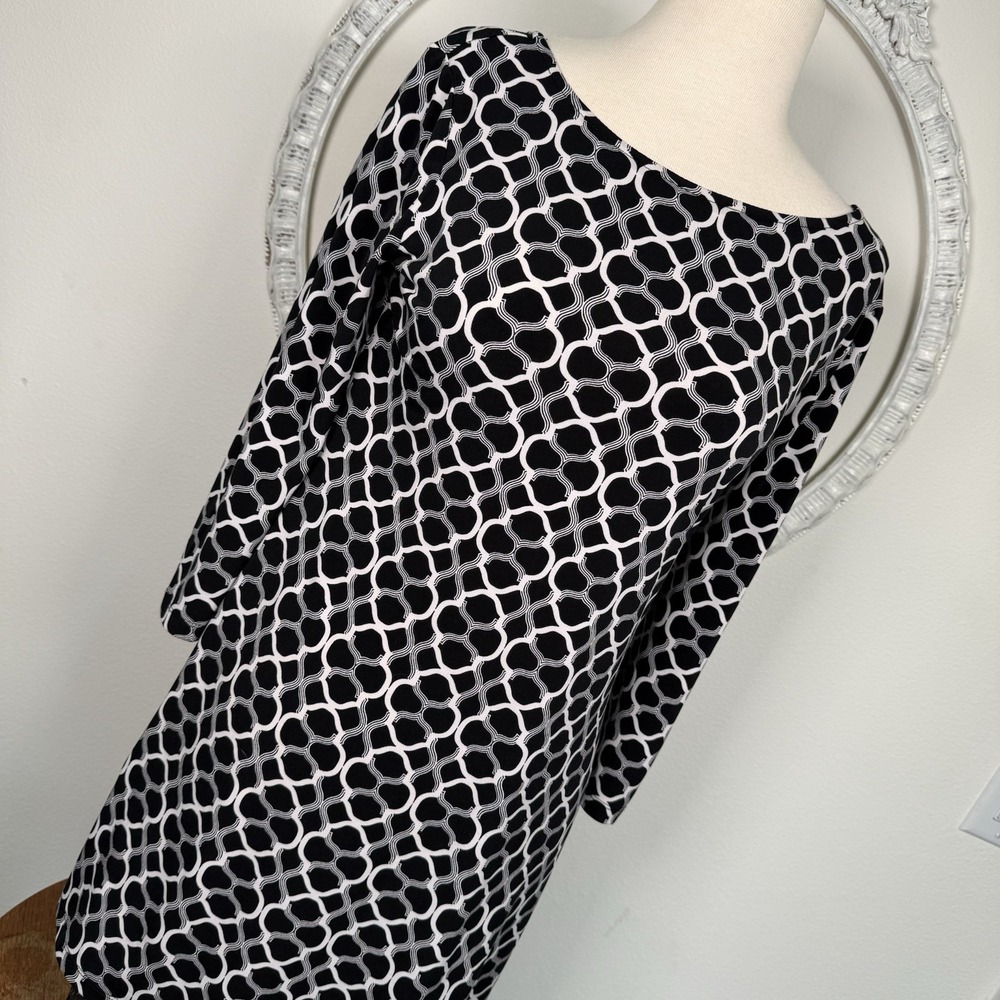 Grayson Shift Dress Top‎ Womens S Black White Geometric Stretch Career Cocktail